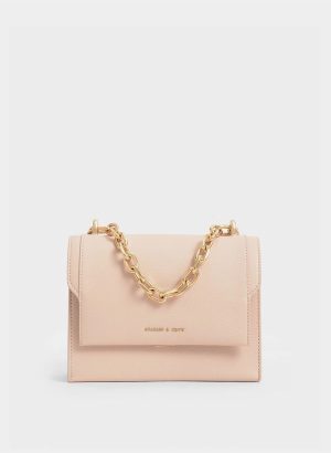 UccWDVaidxIOIvEj.jpg Front Flap Chain Handle Crossbody Bag – Light Pink