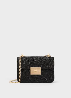 VmPKANmOkakPRUZd.jpg Glittered Push-Lock Chain-Handle Bag – Black