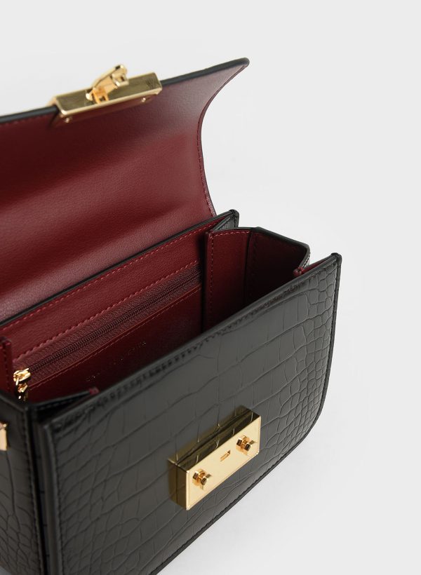 iZblmPTZtIflFsCo.jpg Croc-Effect Chain Strap Crossbody Bag – Black