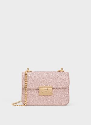 lItShIvapEBNsCFk.jpg Glittered Push-Lock Chain-Handle Bag – Blush