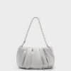 Satin Ruched Bead-Handle Bag – Silver