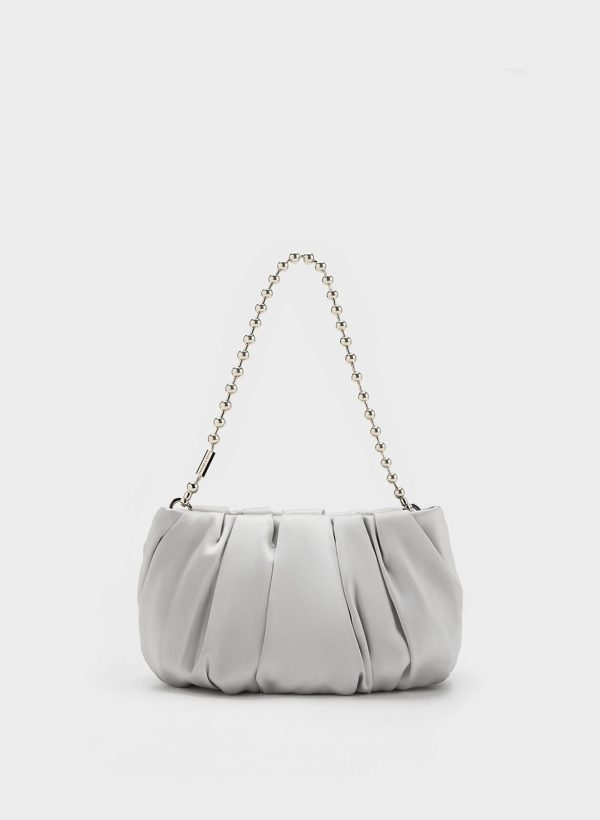 nRaONXXgjixPpUcG.jpg Satin Ruched Bead-Handle Bag – Silver
