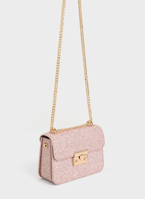 omAwZOXSAxbTmMAA.jpg Glittered Push-Lock Chain-Handle Bag – Blush